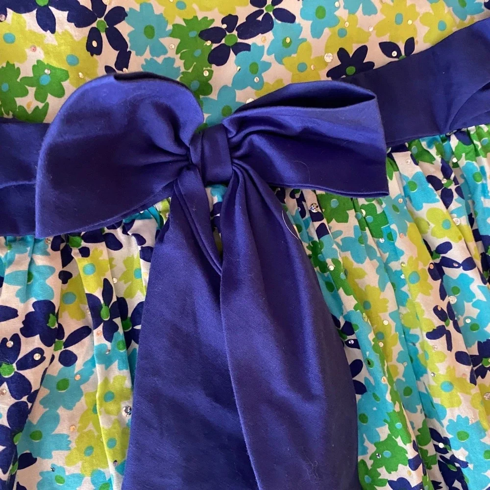 Bloome de Jeune Fille Girls 16 Floral Rhinestone Party Dress Blue Green Cotton